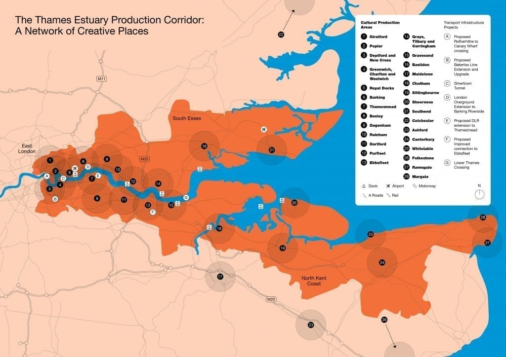 Map of Creative Places Network for the Thames Estuary Production Corridor